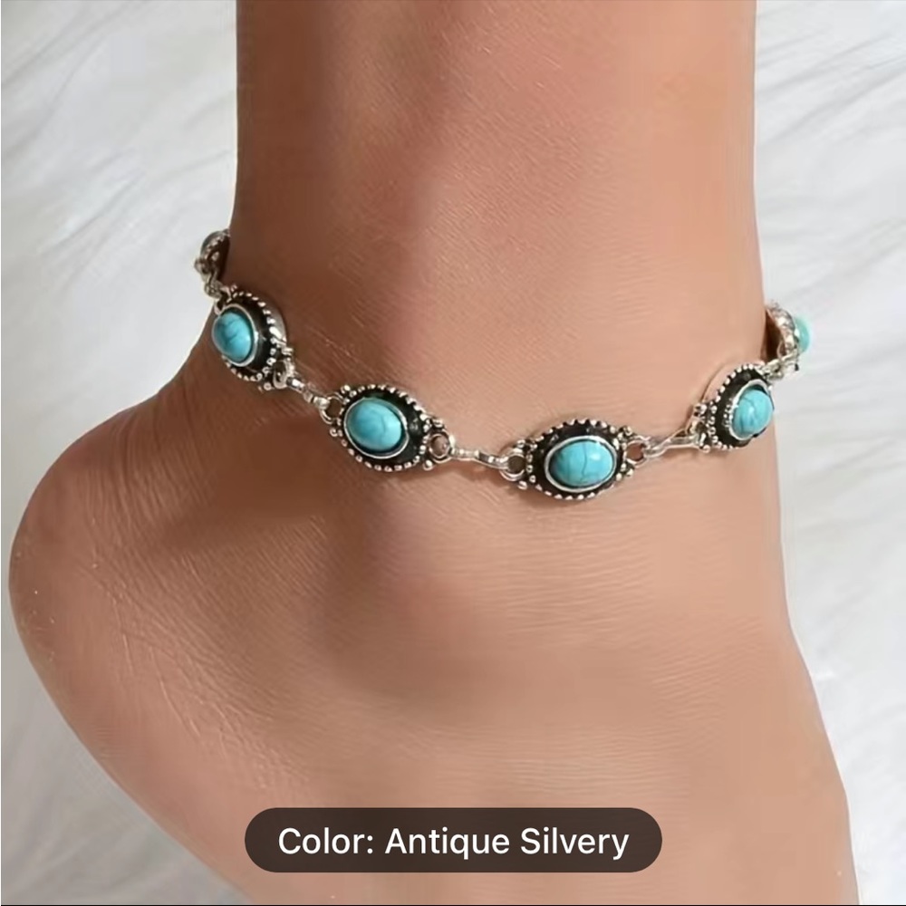 🎁faux Turquoise Anklet and earrings .NWOT - Picture 3 of 8